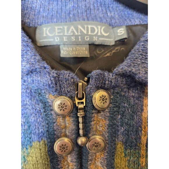 VTG Icelandic Design Womens Wool Zip Cardigan Sweater S Nordic lined Nordic - Picture 2 of 7